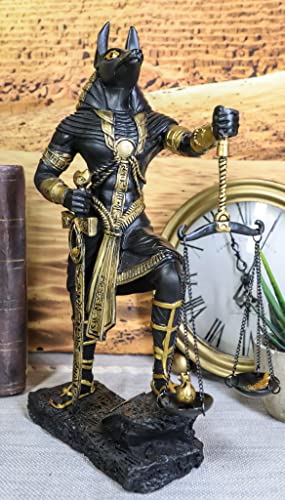 【中古】【未使用・未開封品】Ebros 古代エジプト神 アヌビス 正義のスケール付き 死者と後世の神 重さを計る オーストリッチ フェザーフィギュア 高さ10インチ (ブラックとゴ