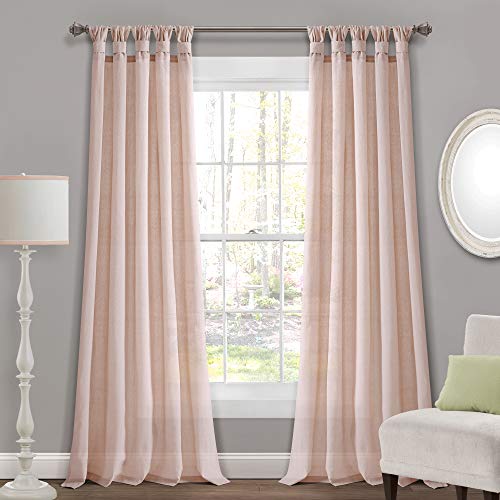 【中古】【未当て嵌める・未開封品】Burlap Knotted Tab Top Window Curtain Panels Blush Pair 45X84 Set