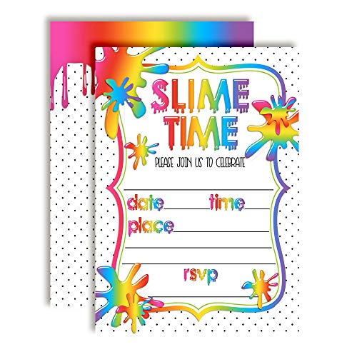 【中古】【未使用・未開封品】AmandaCreation レインボースライムタイムテーマ 誕生日パーティー招待状 20枚 5インチ x 7インチ カードに記入 白い封筒20枚