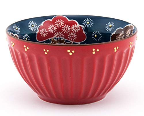 【中古】【未使用・未開封品】Mira Designs Earthenware ラテボウル 26.5オンス シリアルボウル スープ サラダ ライス パスタ フローラルデザイン 直径6インチ (レッド)｜AJIMURA-SHOP