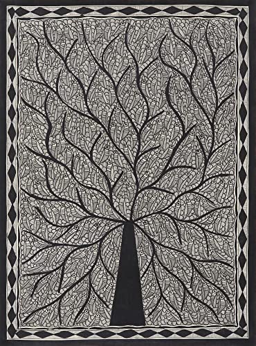 【中古】【未使用・未開封品】NOVICA 白黒 動物テーマ 民族アート絵画 インドの「鳥の群れ」