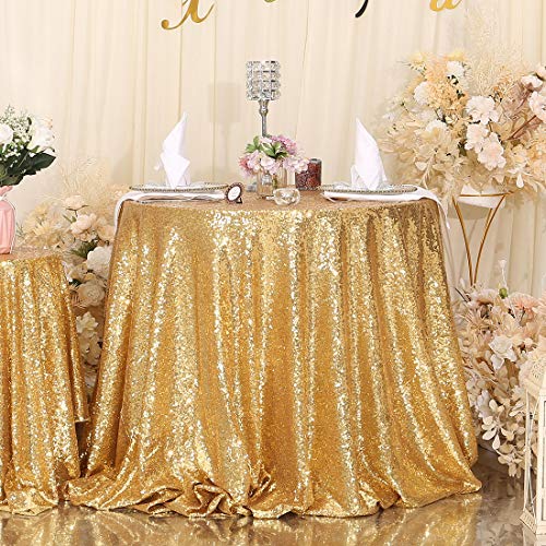 【中古】【未使用・未開封品】SquarePie スパンコールテーブルクロス ラウンドゴールド 90インチ キラキラ 結婚式 誕生日パーティー クリスマス用