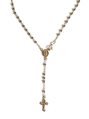【中古】【未当て嵌める・未開封品】LUXURYGOLD 18Kゴールドメッキ 益荒男925スターリングしろがね色 イタリア製数珠 長さ18in 3粍ビーズ/ロザリオ・デ・プラタコン18k Bano