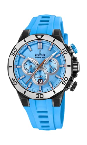 【中古】【未当て嵌める・未開封品】Festina Men\u0027s Chrono Bike F20450-6F61 Blue Leather Quartz Sport Watch