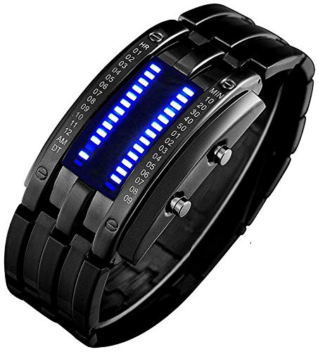 【中古】【未使用・未開封品】Mastop メンズ ラバ ステンレススチール ラバ レッド LED デジタルブレスレットウォッチ Black - Binary Blue LED Watch｜AJIMURA-SHOP