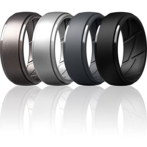 【中古】【未使用・未開封品】ThunderFit シリコンリング メンズ 通気性 エアフロー溝付き 幅10mm 厚さ2.5mm, 10.5 - 11 (20.60mm), シリコン、シルバー、真鍮。