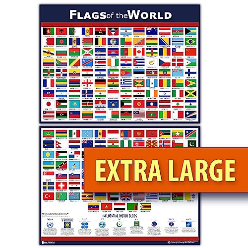 【中古】【未使用・未開封品】世界旗 教育用ポスター ラミネート加工 ヤング・アンド・洗練 (15x20) 18x30 ブルー