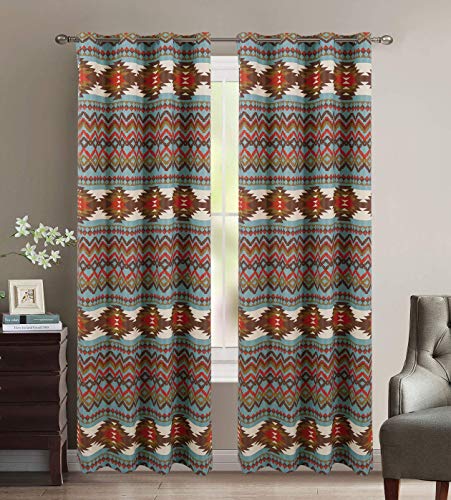 【中古】【未使用・未開封品】ラグ 4 Less 南西部ネイティブアメリカン トライバル ユタ州 Thermal Curtain Set ブルー