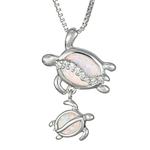 【中古】【未使用・未開封品】Aloha Jewelry Company スターリングシルバー 合成ホワイトオパール キュービックジルコニア モーサー&ベビータートルネックレスペンダント 18イ