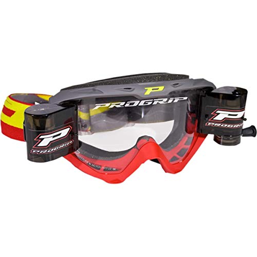 【中古】【未使用・未開封品】Pro Grip 3450 Riot MX オフロードゴーグル ロールオフシステム付き グレー/レッド