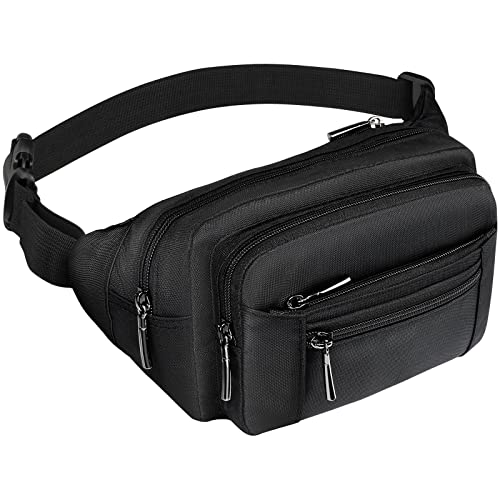 【中古】【未使用・未開封品】Packism Fanny Pack, 6 Zipper Pockets Fanny Pack for Men Women, Sport Waist Pack Bag Travel Hiking Running Hip Bum Bag for Outdoors, Bla