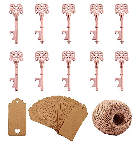 【中古】【未使用・未開封品】Yansanido ローズゴールドスケルトンキーボトルオープナー 50個パック エスコートタグカードとより糸付き 結婚式の記念品 ゲストパーティーの記