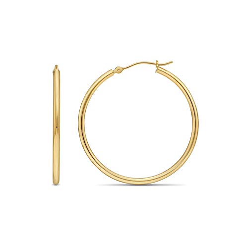 【中古】【未使用・未開封品】14K イエローゴールド クラシック シャイニーポリッシュラウンドフープイヤリング 2mmチューブ