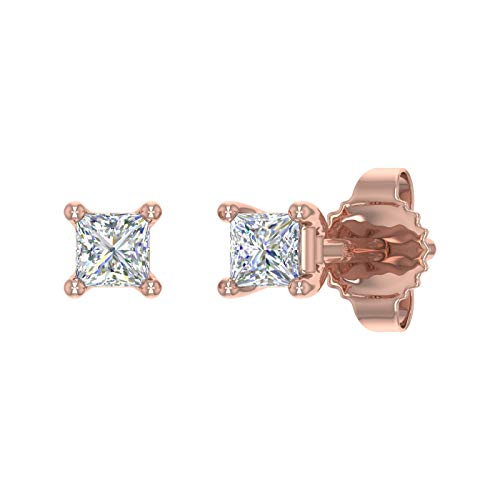 【中古】【未使用・未開封品】1/10カラット プリンセスカット ダイヤモンド スタッドピアス 14K ローズゴールド