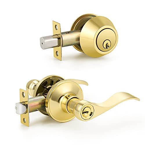 【中古】【未当て嵌める・未開封品】Goldentimehardware ジャズバンド容器に並べる 4個入り口・入口 光輝金管楽器 フロントエントリードアレバー シングルシリンダーデッドボルト同一鍵付き添い人 部屋の入り口部屋の入り口鍵を掛ける