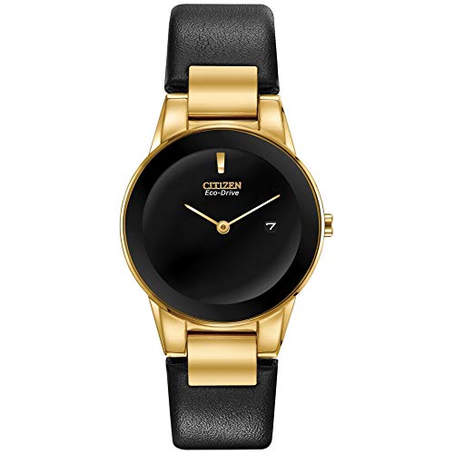 【中古】【未当て嵌める・未開封品】Citizen レディース エコ運転 Axiom ゴールド音の高低 ブラックレザーストラップウォッチ GA1052-04E