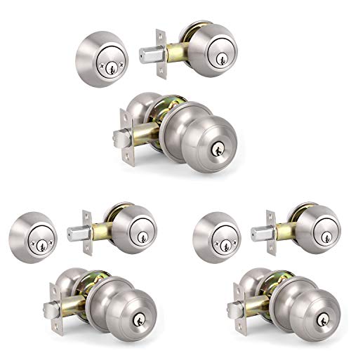 【中古】【未使用・未開封品】Knobonly 3セット 玄関ドアノブ ダブルシリンダー デッドボルト 同一鍵 ハンドルセットの組み合わせ 玄関ドアロック フロント/エクステリアドア