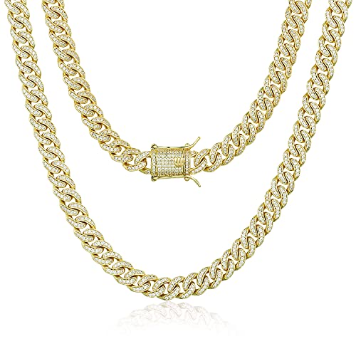 【中古】【未使用・未開封品】TRIPOD JEWELRY ヒップホップ 8mm 14Kゴールド/ホワイトゴールドメッキ キュービックジルコニア ダイヤモンド アイスアウト キューバリンクチェ
