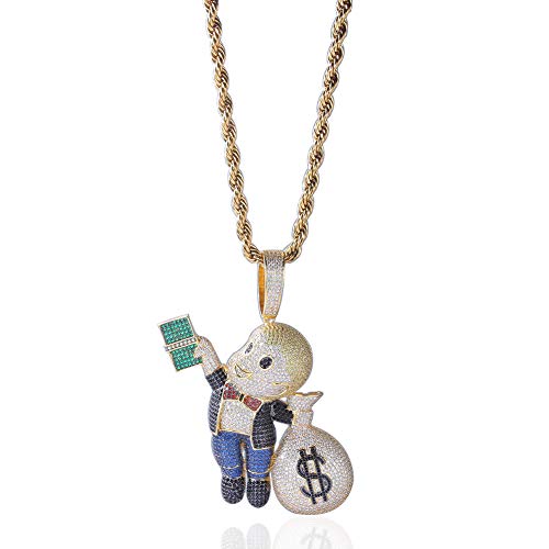 【中古】【未使用・未開封品】Moca Jewelry アイスドアウト ドル紙幣 男の子用ペンダント 18Kゴールドメッキチェーン キラキラキュービックジルコニア 模造ダイヤモンド ヒッ