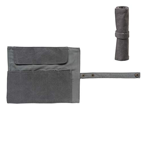 【中古】【未使用・未開封品】Enyuwlcm キャンバス文房具 ハンドメイド ロールアップペンシルケース 旅行 万年筆オーガナイザー バッグ ペンシルラップ グレー