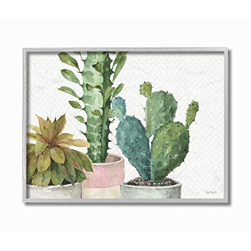 【中古】【未使用・未開封品】Stupell Industries Modern Succulents Pattern Green Watercolor Painting Gray Framed Wall Art, 11 x 14, Multi-Color 141［並行輸入］
