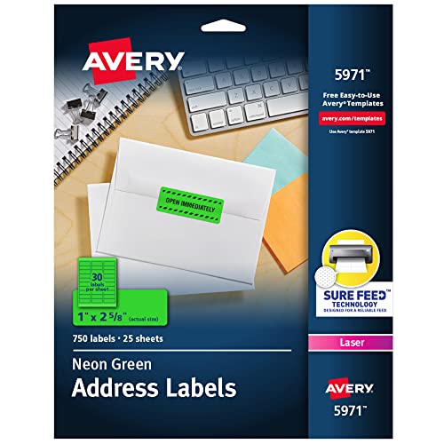 【中古】【未当て嵌める・未開封品】Avery 高視認性 1 x 2 5/8in 螢光緑であること下げ札 3,750下げ札 (5容器に並べる 5971) 1\" x 2 5/8\"""
