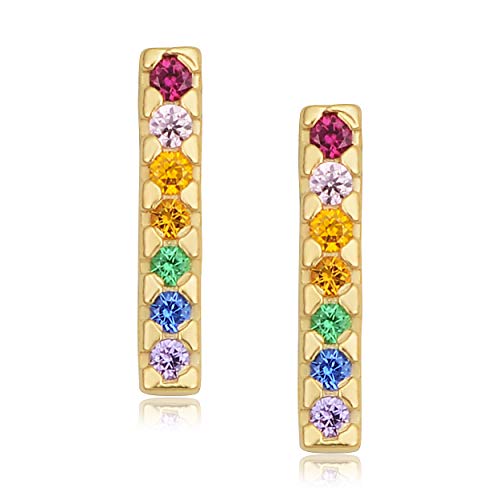 【中古】【未使用・未開封品】Kooljewelry 14Kイエローゴールド マルチカラー キュービックジルコニア 万華鏡 ミディスタッドピアス