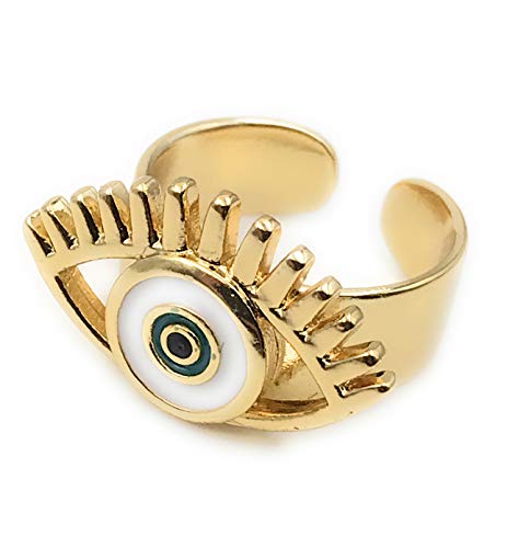 【中古】【未使用・未開封品】LESLIE BOULES ゴールド イービルアイ エナメルリング サイズ調整可能 Ojo Turco Jewelry
