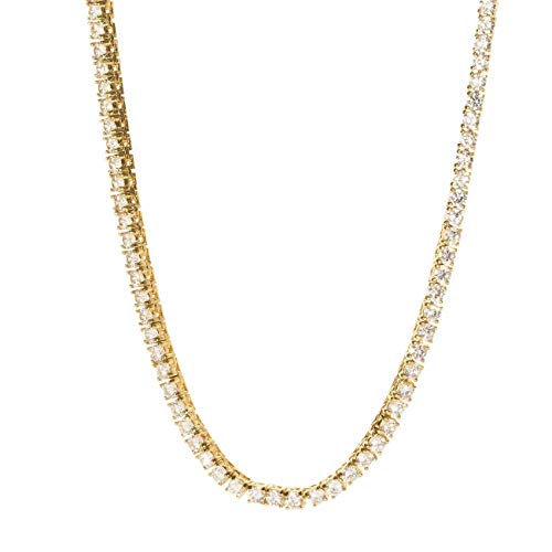 【中古】【未使用・未開封品】Bling Bling NY ユニ 3mm 本物のソリッド925スターリングシルバー 14Kゴールドメッキ テニスチェーン CZ 1列チョーカーネックレス 16~24インチ