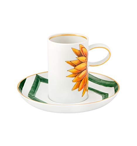 【中古】【未使用・未開封品】Vista Alegre Amazonia 磁器コーヒーカップとソーサー - 4個セット