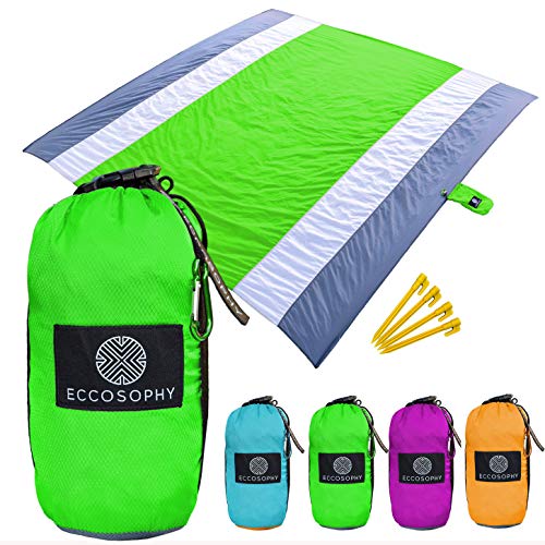 【中古】【未使用・未開封品】ECCOSOPHY サンドプルーフビーチブランケット - 特大砂フリービーチマット 9フィートx10フィート - 軽量アウトドアマット - コーナーサンドポケ