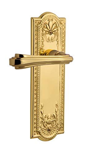 【中古】【未使用・未開封品】Nostalgic Warehouse 766577 Meadows Plate Non-Handed Fleur Lever Privacy, Backset Size: 2.375", Unlacquered Brass|AJIMURA-SHOP