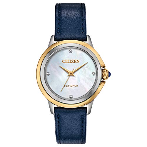 【中古】【未使用・未開封品】Citizen エコドライブセシクォーツウォッチ、レザーストラップ付きステンレススチール、ダイヤモンド、ブルー（モデル：EM0794-03Y） ワンサイズ