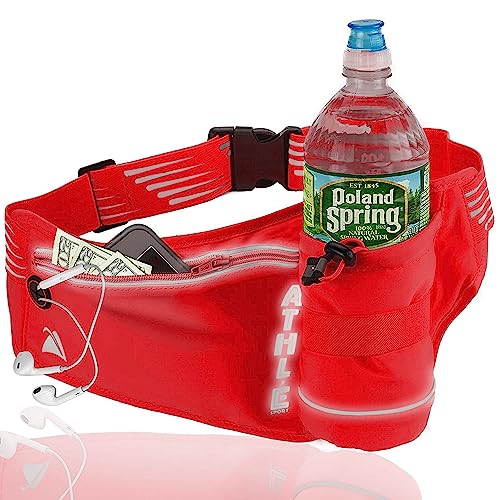 【中古】【未使用・未開封品】Athle スポーツランニングベルト 縦型ボトルポケット付き レッド