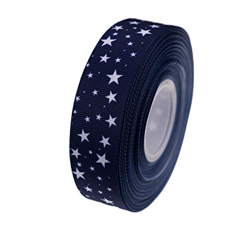 【中古】【未使用・未開封品】ATRibbons 25ヤード 幅1インチ 星プリント グログランリボン 白い星付き ヘアリボン ギフトラッピングとクラフト用 (ネイビー)
