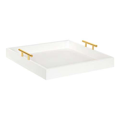 【中古】【未使用・未開封品】Kate and Laurel Lipton 正方形装飾木製トレイ メタルハンドル付き 16インチ x 16インチ ホワイト&ゴールド モダンなサービングトレイ 収納やデ｜AJIMURA-SHOP