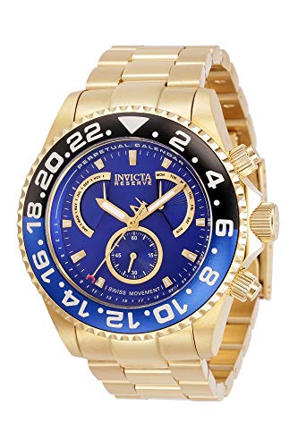【中古】【未当てはめる・未開封品】Invicta Men\u0027s Reserve Gold-Tone Steel Bracelet \u0026 Case Swiss Quartz Blue Dial Analog Watch 29959