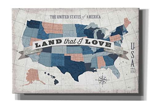 【中古】【未使用・未開封品】Epic Graffiti 「USA Modern Vintage Blue Grey Red with Words' by Michael Mullan、ジークレーキャンバスウォールアート 26\
