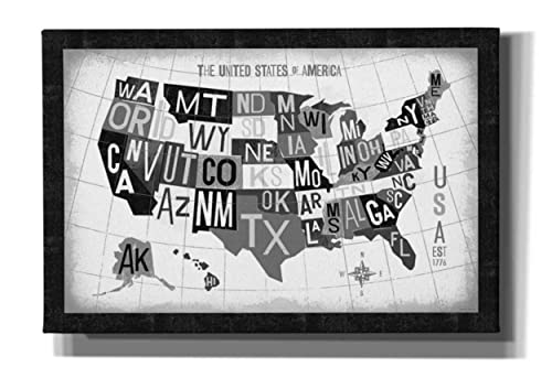 【中古】【未使用・未開封品】Michael MullanによるEpic Graffiti 'Letterpress USA Map Dark' ジークレー キャンバス ウォールアート 26\