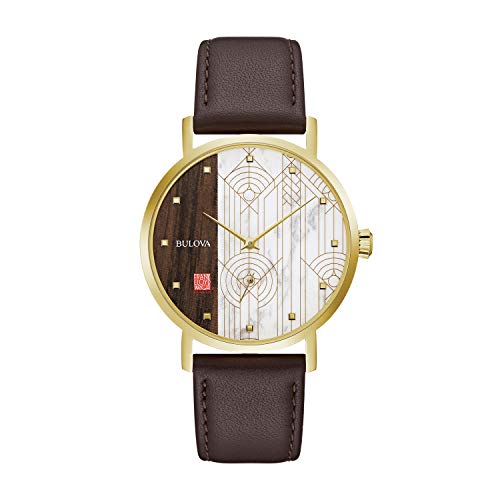 【中古】【未使用・未開封品】Bulova Frank Lloyd Wright April Showers ゴールドトーンステンレススチール3針クォーツ、ブラウンレザーストラップスタイル:97A141, Bulova。,|AJIMURA-SHOP