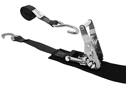 【中古】【未使用・未開封品】1.5インチのステンレススチール製ラチェットストラップ、バックル下の保護パッド、両端にステンレススチールSフック、全長10フィート、ポリエス