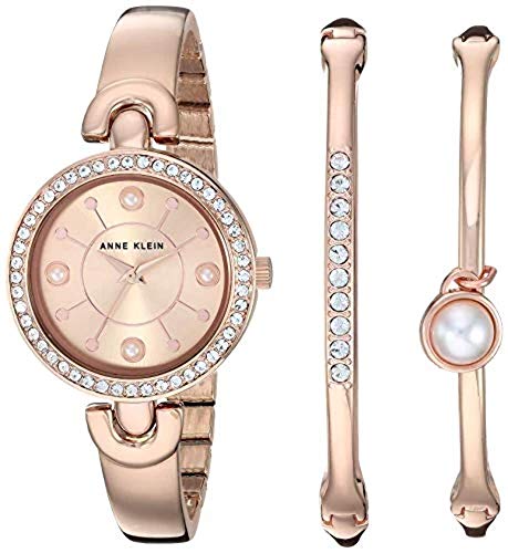 【中古】【未当て嵌める・未開封品】Anne Klein レディースプレミアムクリスタルアクセントウオッチとバングルセット AK/3288 サクラ色ゴールド