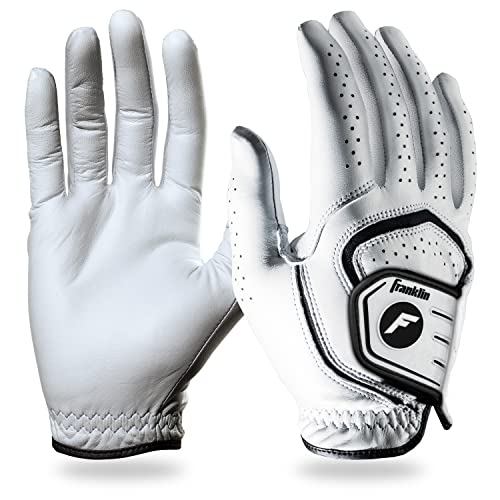 【中古】【未使用・未開封品】Franklin Sports Golf Glove - Pro Golf Gloves - Premium Leather Golfing Glove - Maximum Grip - White - Right Hand Glove - Adult Extra La