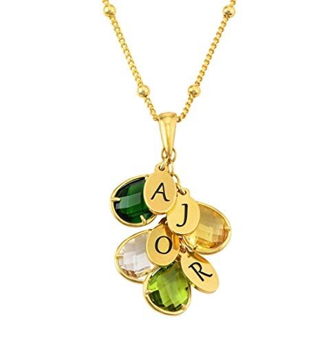 【中古】【未使用・未開封品】MyNameNecklace パーソナライズ ドロップネックレス スターリングシルバー 925 ガラス 誕生石 お母さん用 カスタムイニシャル入り