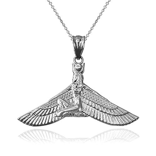 【中古】【未使用・未開封品】LA BLINGZ 14K ホワイトゴールド イシス エジプトの羽 女神 ペンダントネックレス シルバー