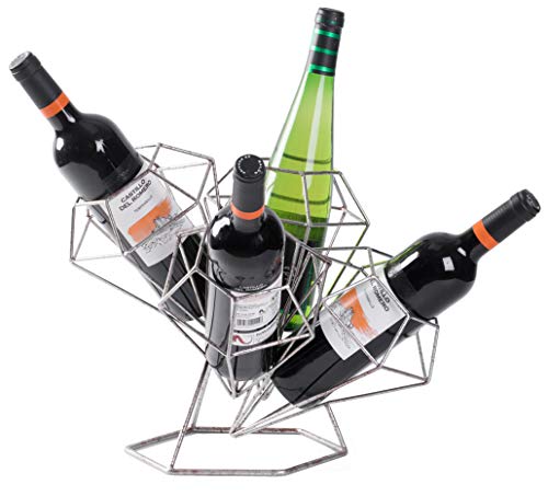 【中古】【未使用・未開封品】Vintiquewise カウンタートップ ワイン4ボトルホルダー ヴィンテージ装飾メタルダイヤモンド型テーブルトップ シルバー