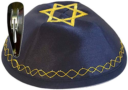 【中古】【未使用・未開封品】Holy Land Market ユダヤ教 キッパー ヤルムルク ダビデの星 刺繍サテン (青と金色のニット) (青と金色のニット)