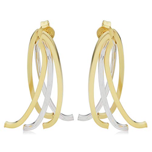 【中古】【未当てはめる・未開封品】KoolJewelry 14Kツートンイエローとホワイトゴールドカーブバーフロントバック両面イヤリング