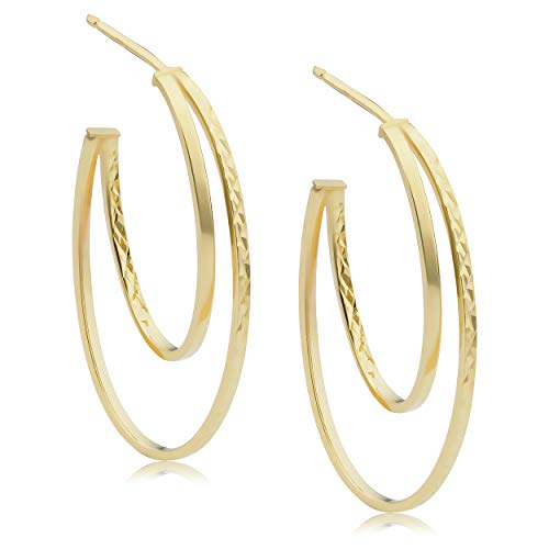 【中古】【未使用・未開封品】KoolJewelry 14K イエローゴールド ダイヤモンドカット グラデュエーション ダブル オーバル オープン フープ イヤリング (4.11cm (1.6インチ)|AJIMURA-SHOP