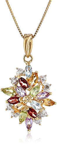 【中古】【未使用・未開封品】18K イエローゴールドメッキ .925スターリングシルバー ダイヤモンドアクセント マルチジェムストーン 1-1/4インチ ペンダントネックレス 18イン｜AJIMURA-SHOP